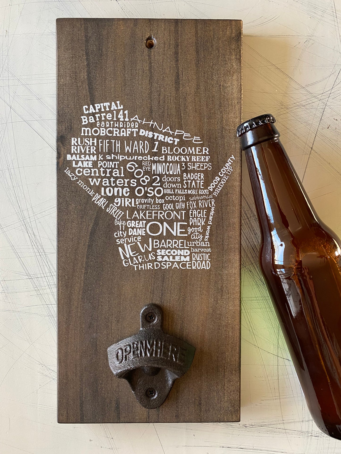 Wisconsin craft breweries wall mounted bottle opener - original handmade decor by Novotny Designs