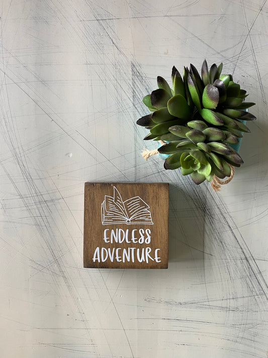 Endless adventure in a book - handmade mini wood sign - Novotny Designs