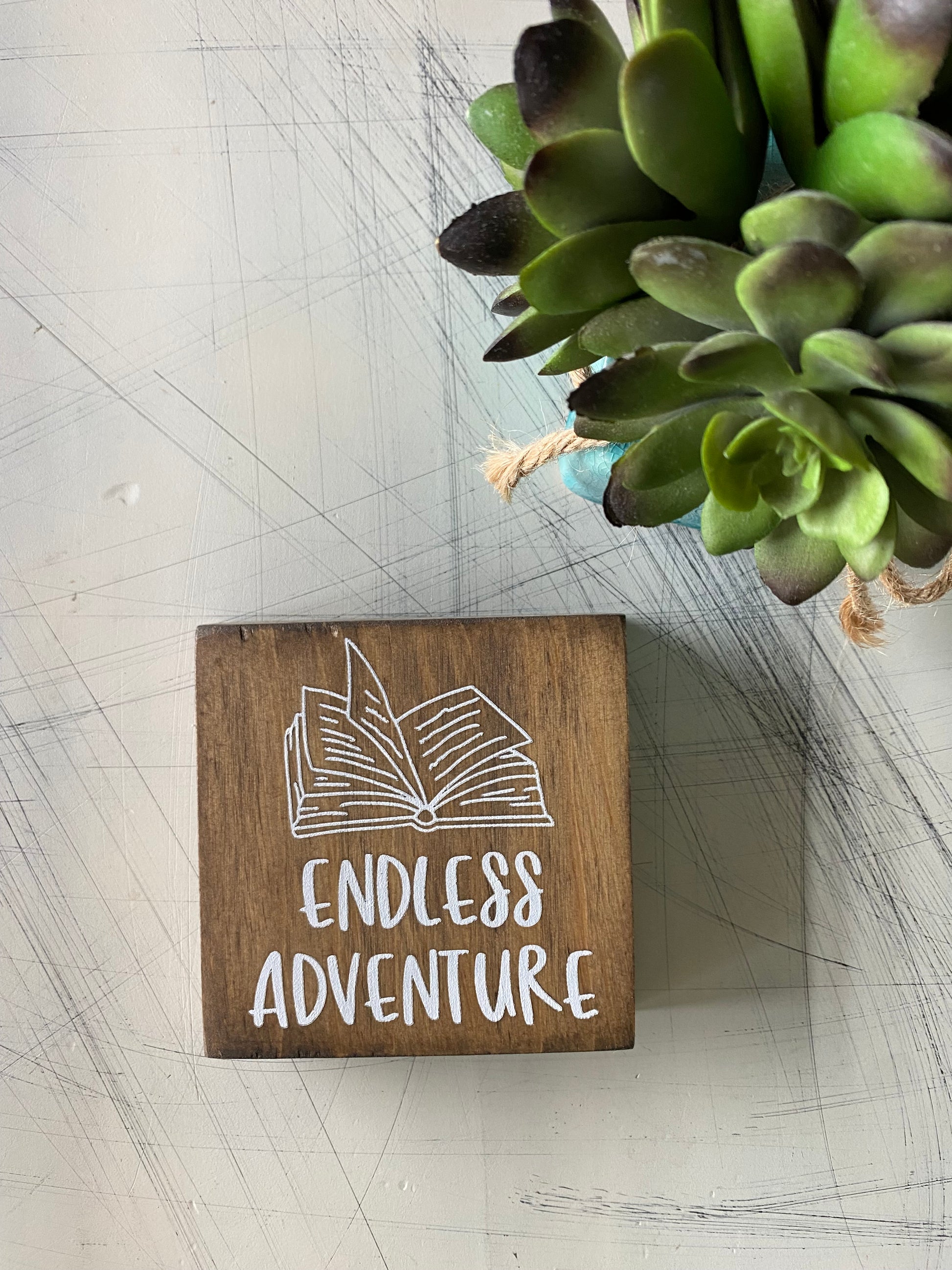 Endless adventure in a book - handmade mini wood sign - Novotny Designs