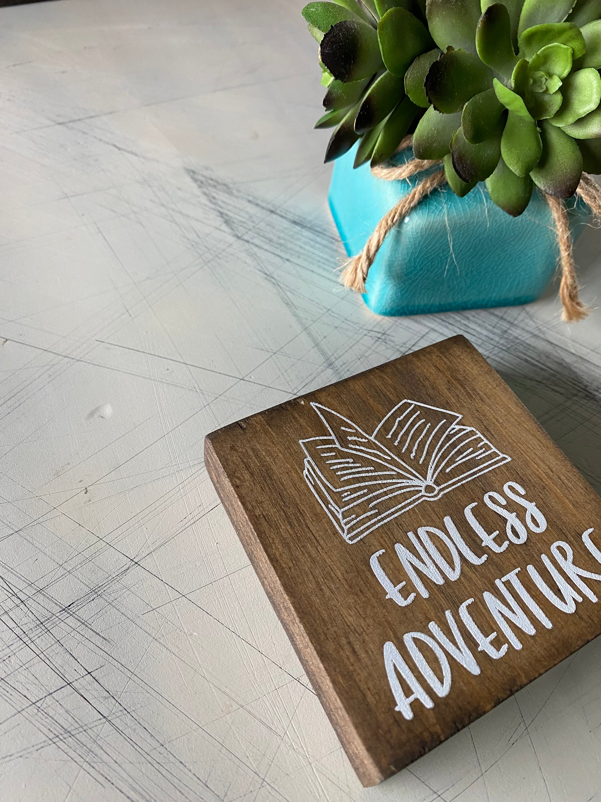 Endless adventure in a book - handmade mini wood sign - Novotny Designs