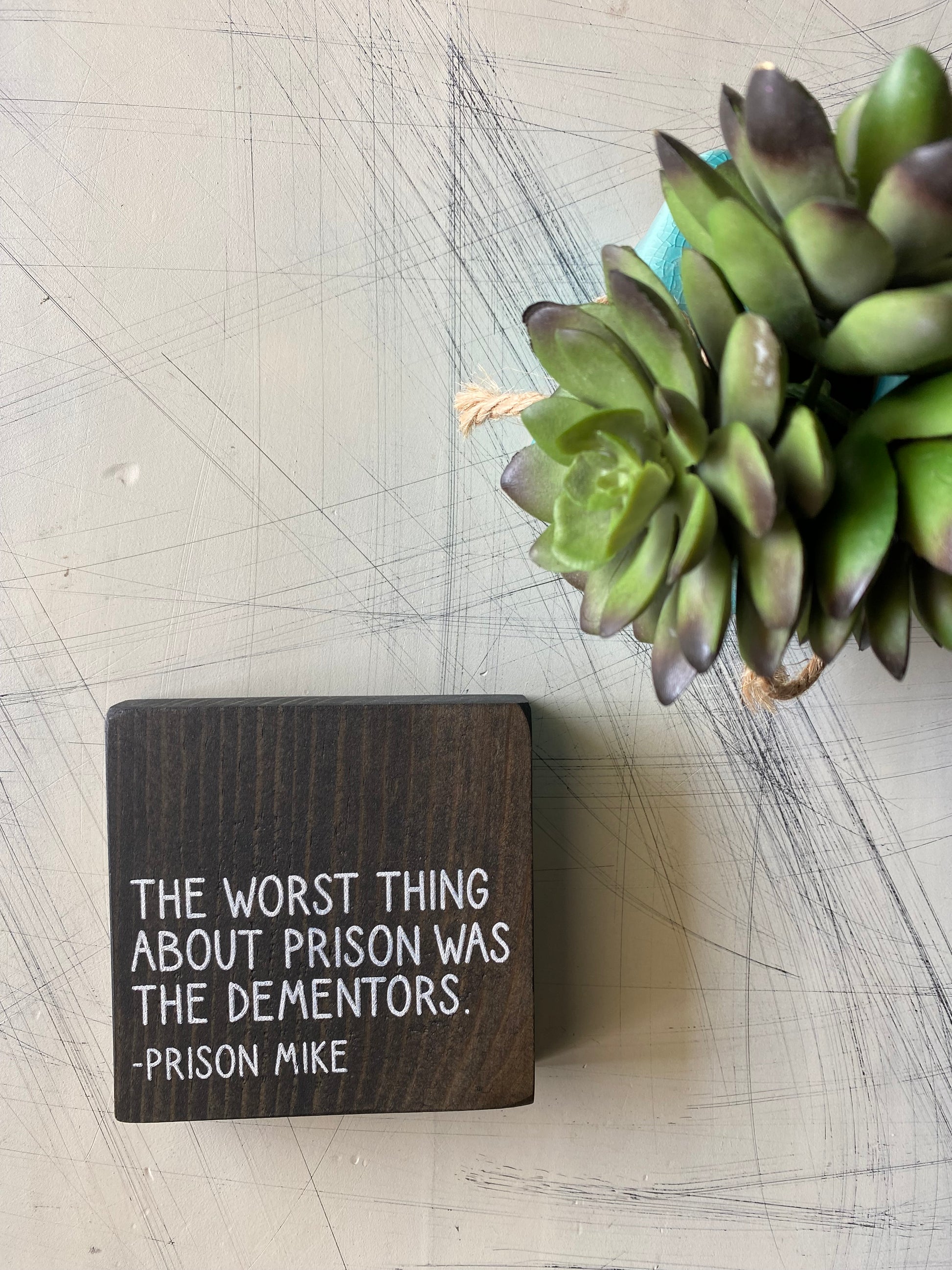 The worst thing about prison was the dementors. - Prison Mike - handmade mini wood sign