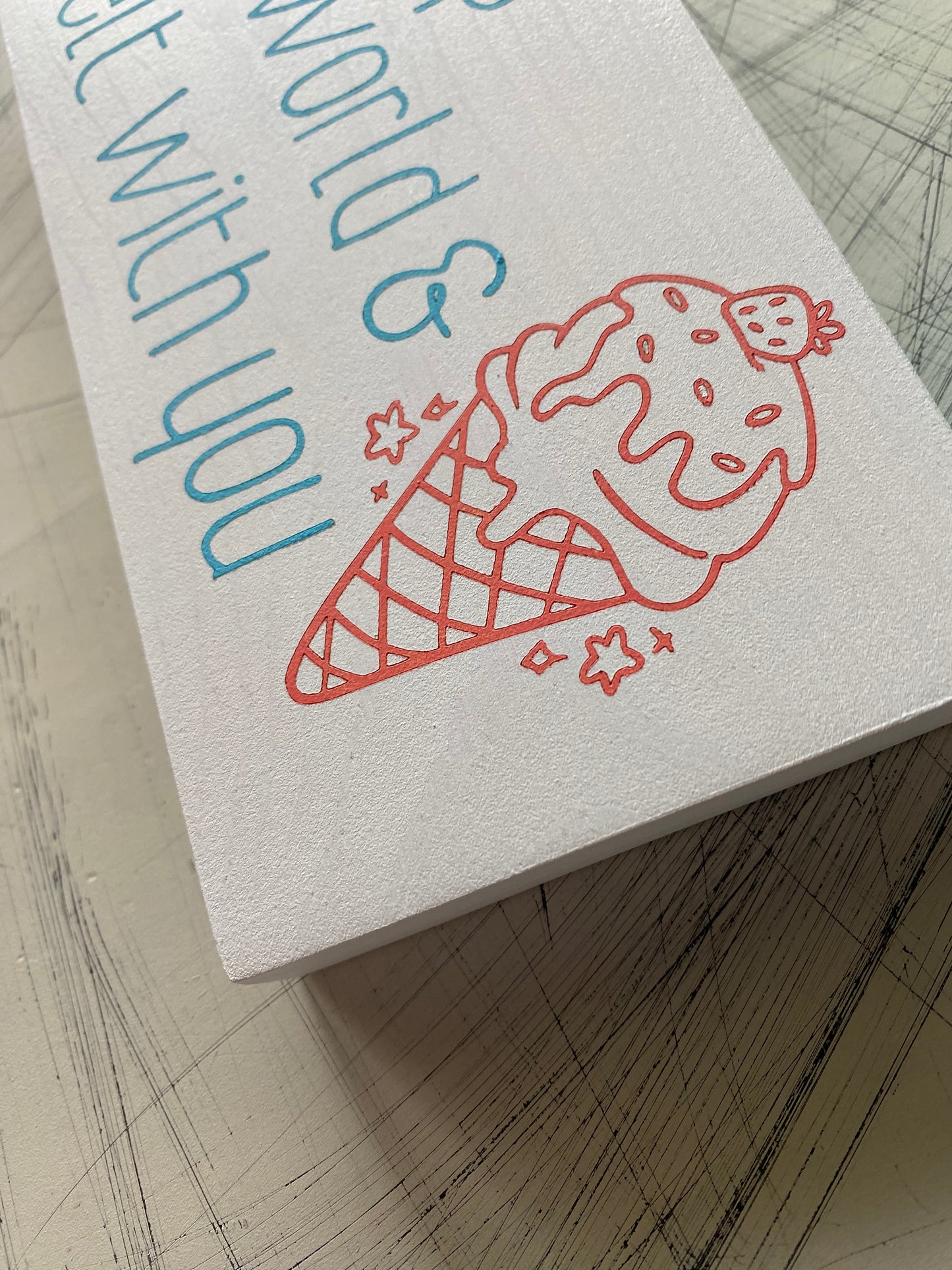 I'll stop the world and melt with you - handmade mini wood sign - coral aqua white ice cream doodle