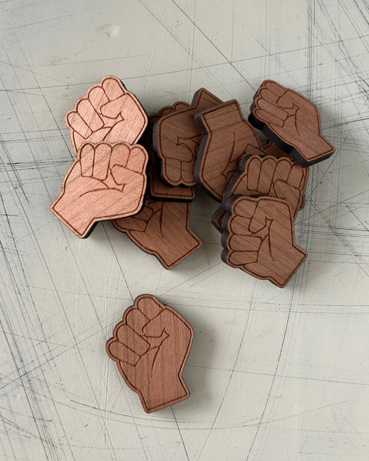 Resist - engraved wood magnet, resist fist, by Novotny Designs