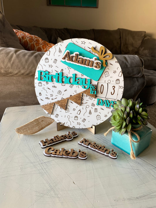 Customizable Family Birthday Countdown Sign - Novotny Designs - countdown calendar with self-contained numbers