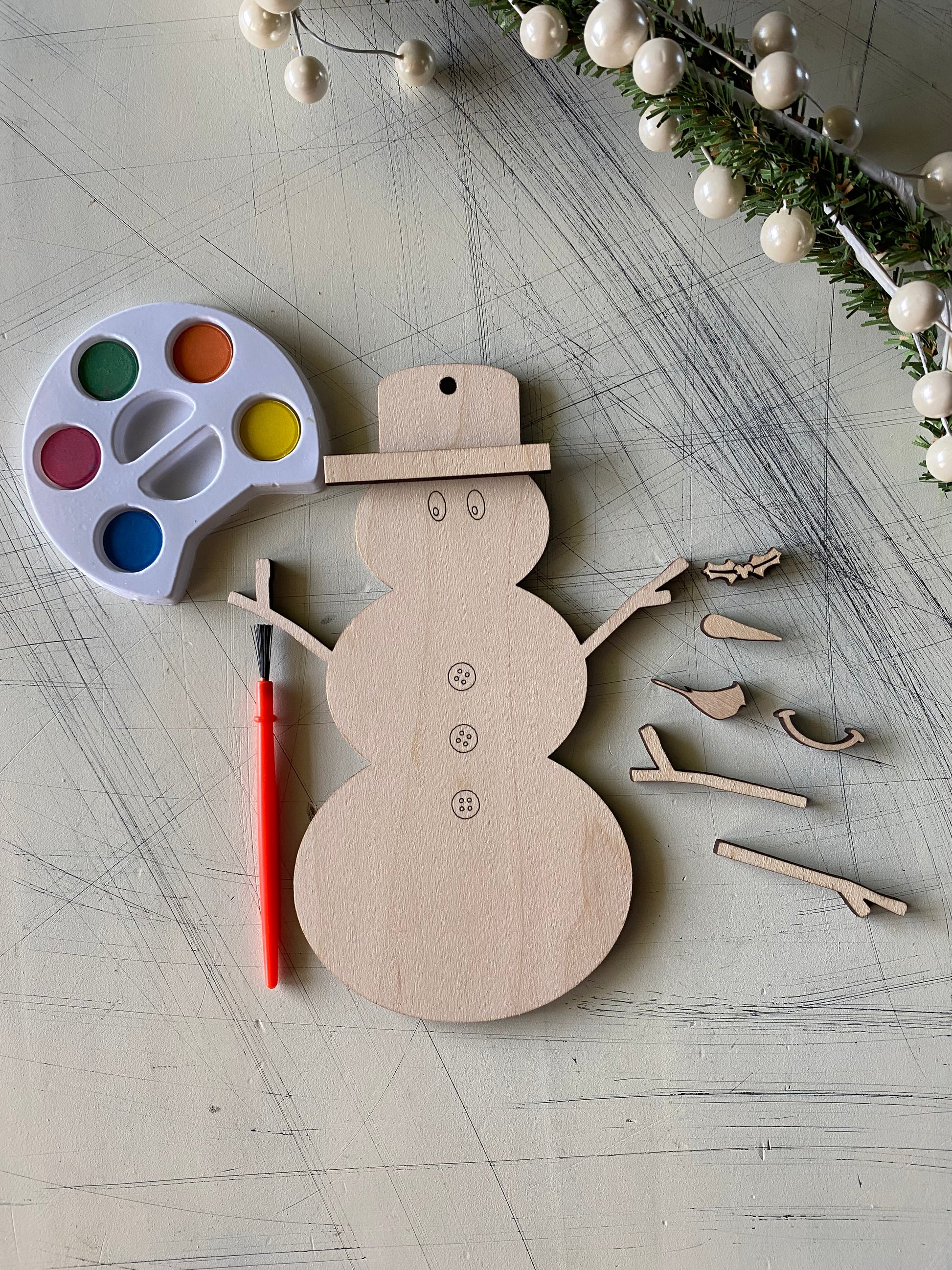 Build your own snowman ornament watercolor craft kit - Novotny Designs - peel and stick paint kit