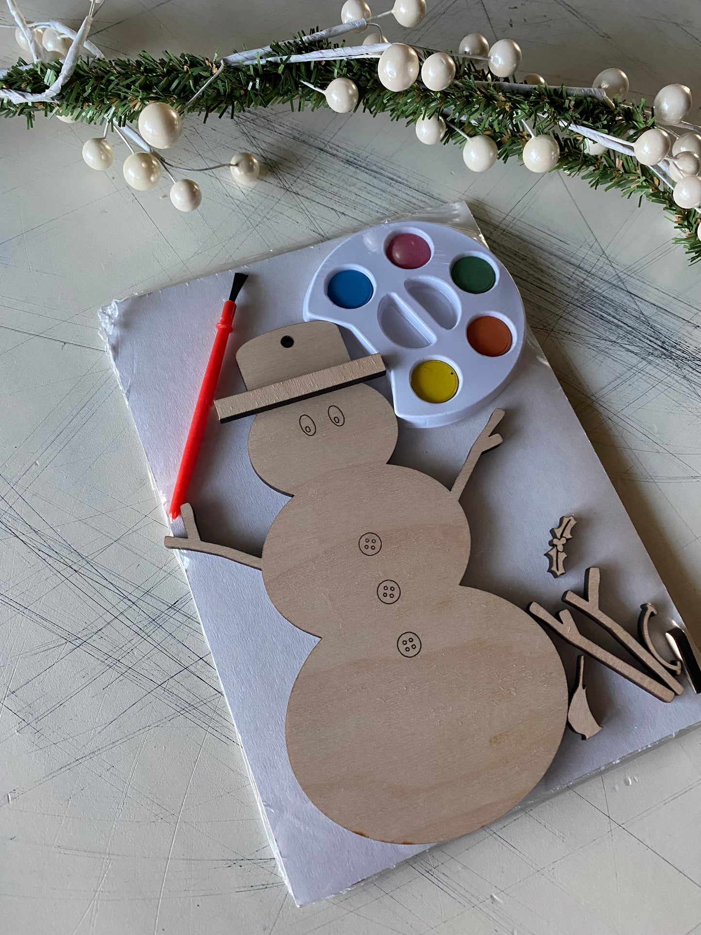 Build your own snowman ornament watercolor craft kit - Novotny Designs - peel and stick paint kit