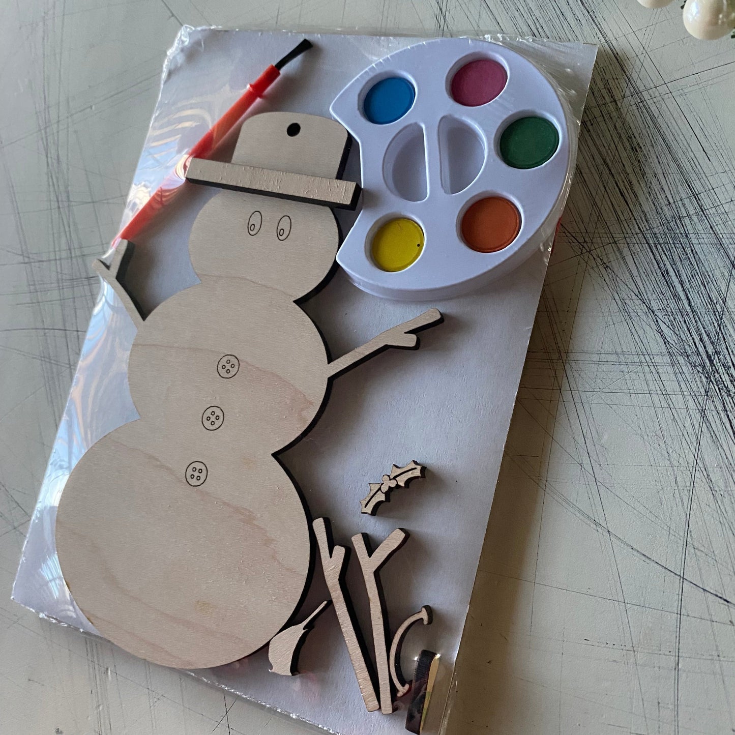 Build your own snowman ornament watercolor craft kit - Novotny Designs - peel and stick paint kit