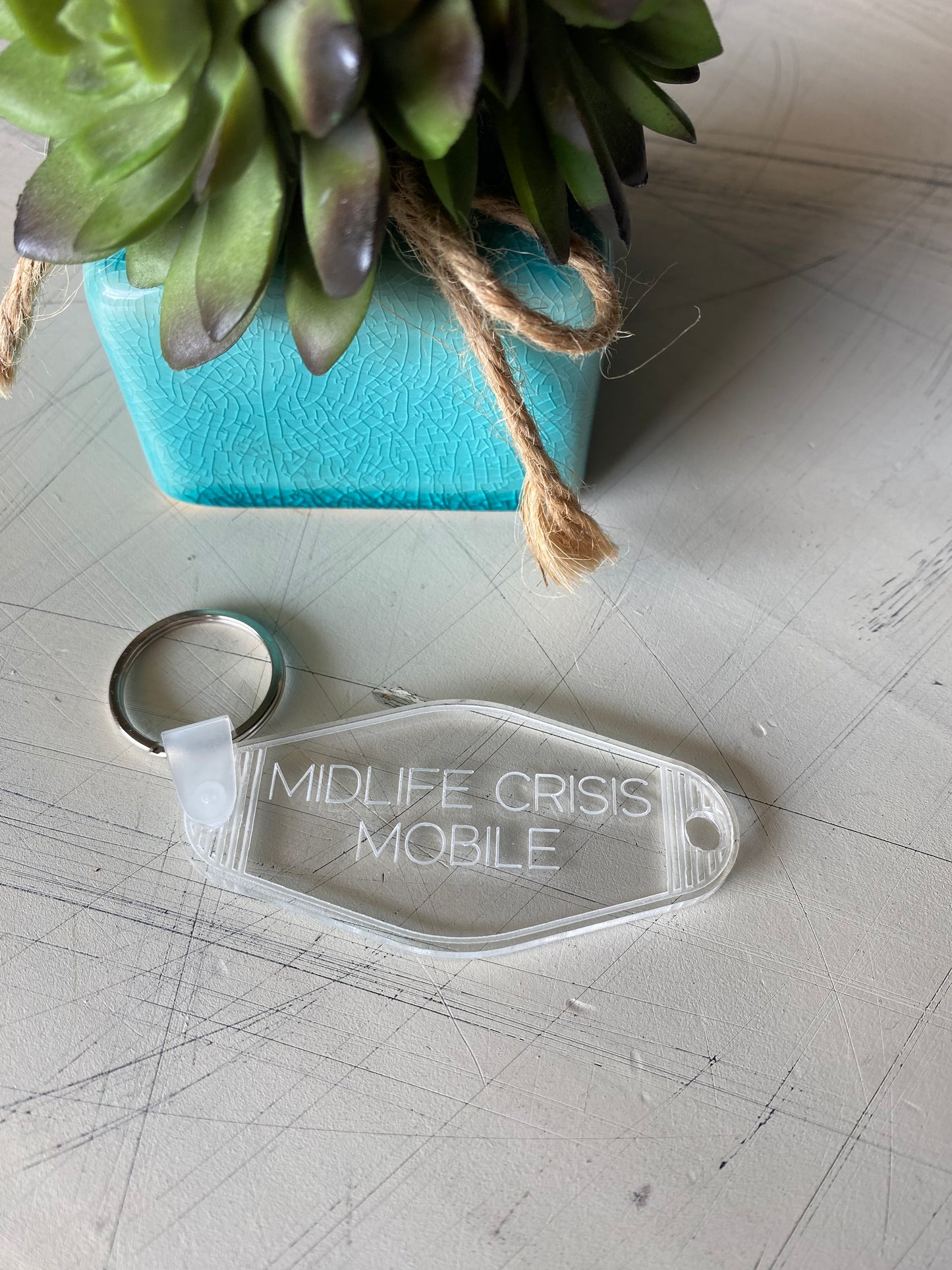 Midlife Crisis Mobile - acrylic motel-style keychain - Novotny Designs