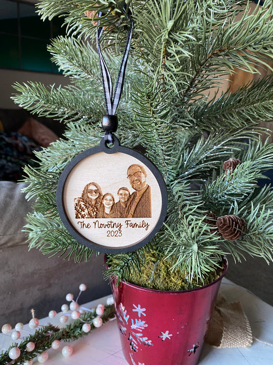 Family Photo Engraved Wood Ornament