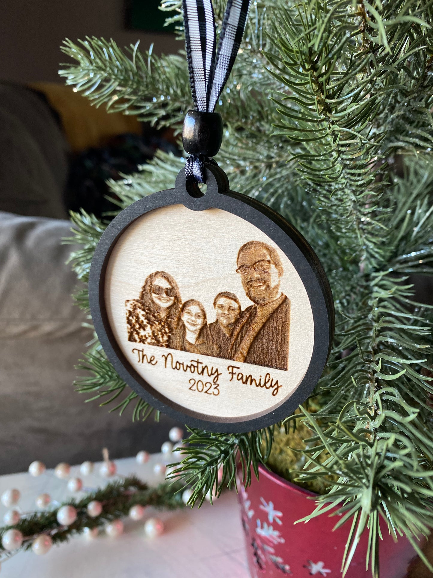 Family Photo Engraved Wood Ornament