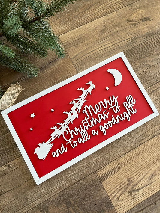 Merry Christmas to all and to all a goodnight - Novotny Designs - red 3D Santa scene framed wood sign