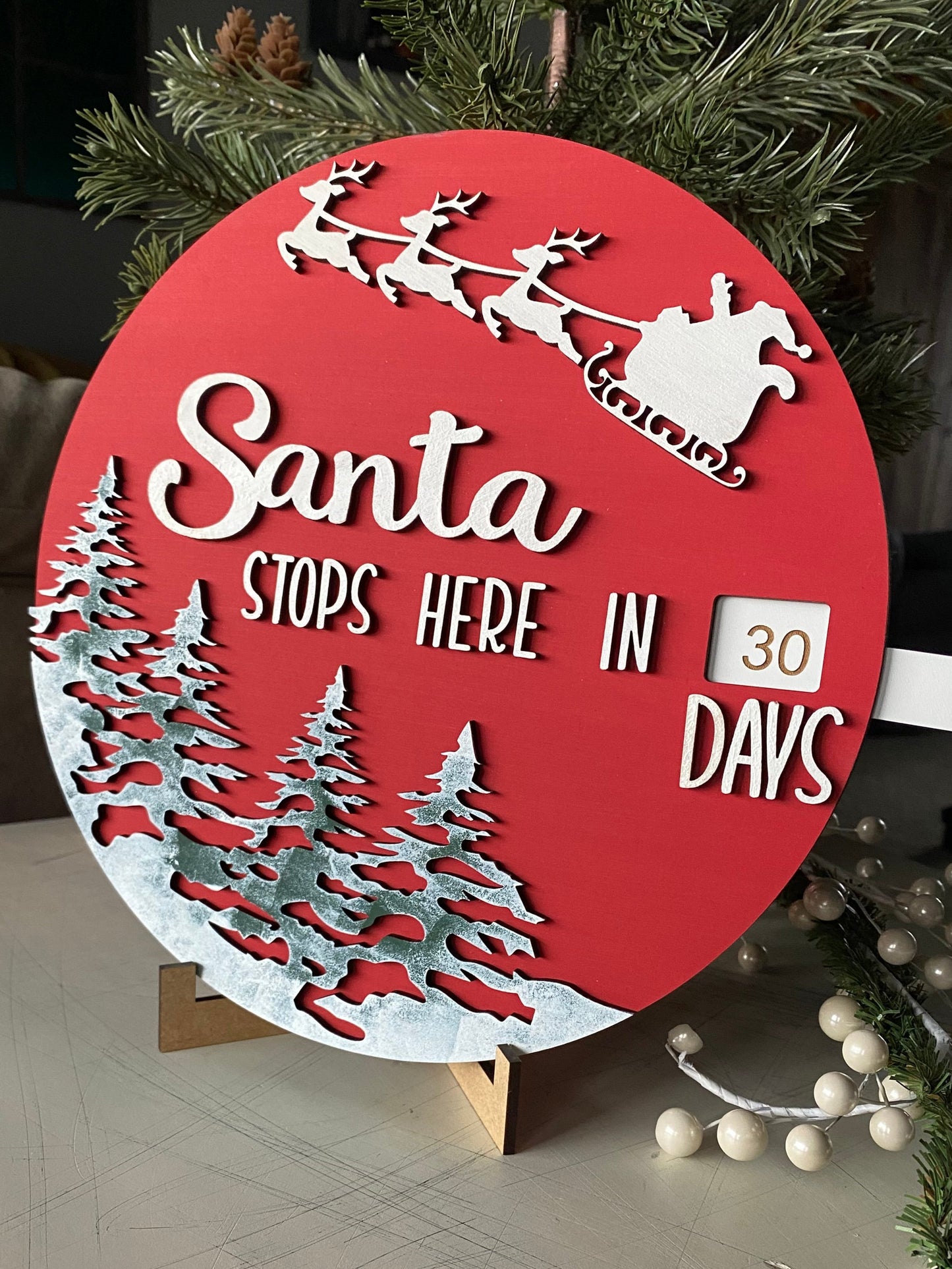 Christmas countdown calendar sign - Santa stops here in...days - Novotny Designs