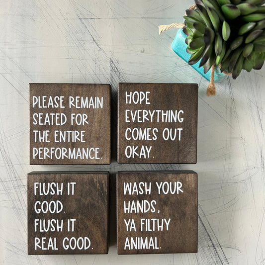 Funny bathroom signs - set of four handmade decor by Novotny Designs