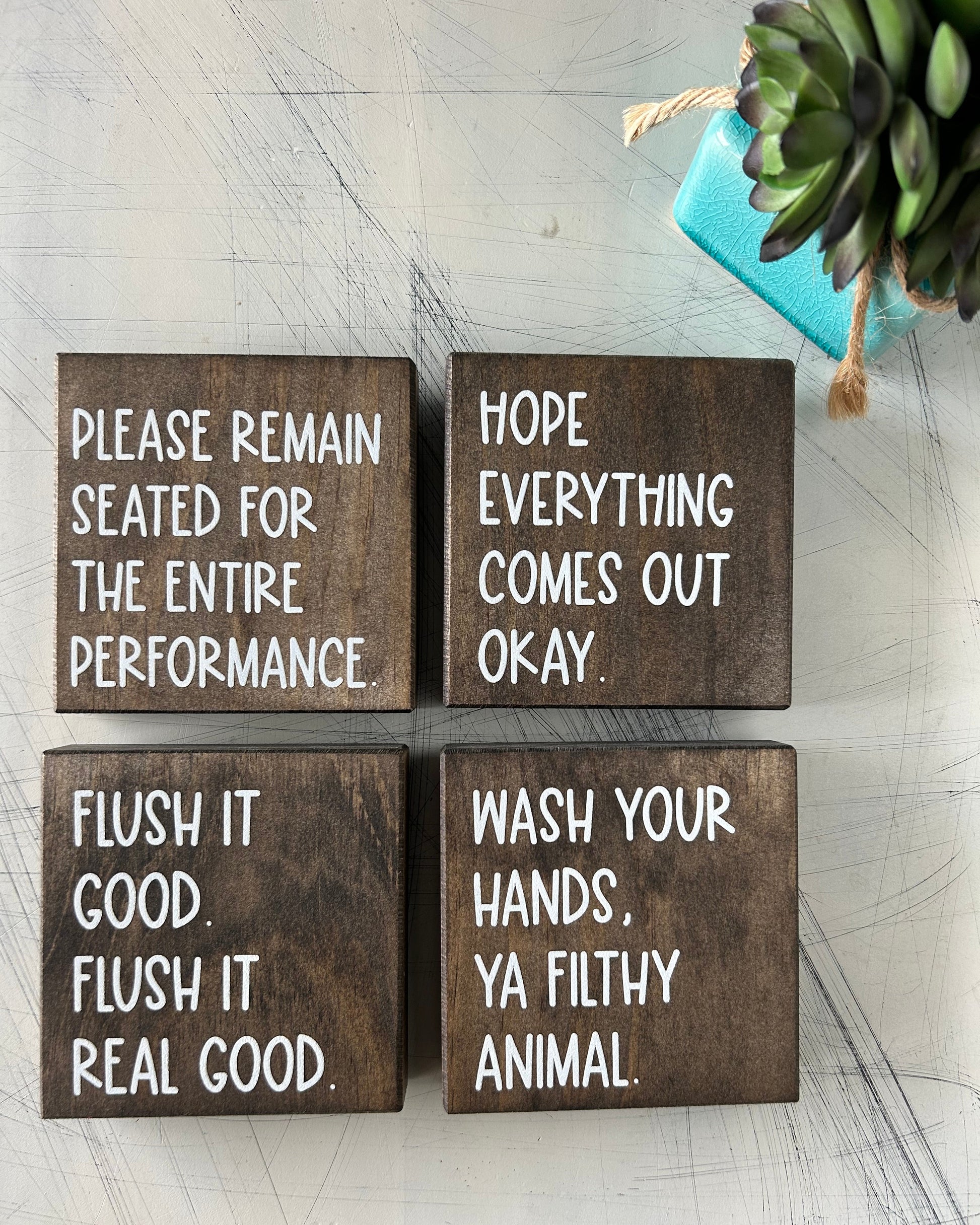 Funny bathroom signs - set of four handmade decor by Novotny Designs
