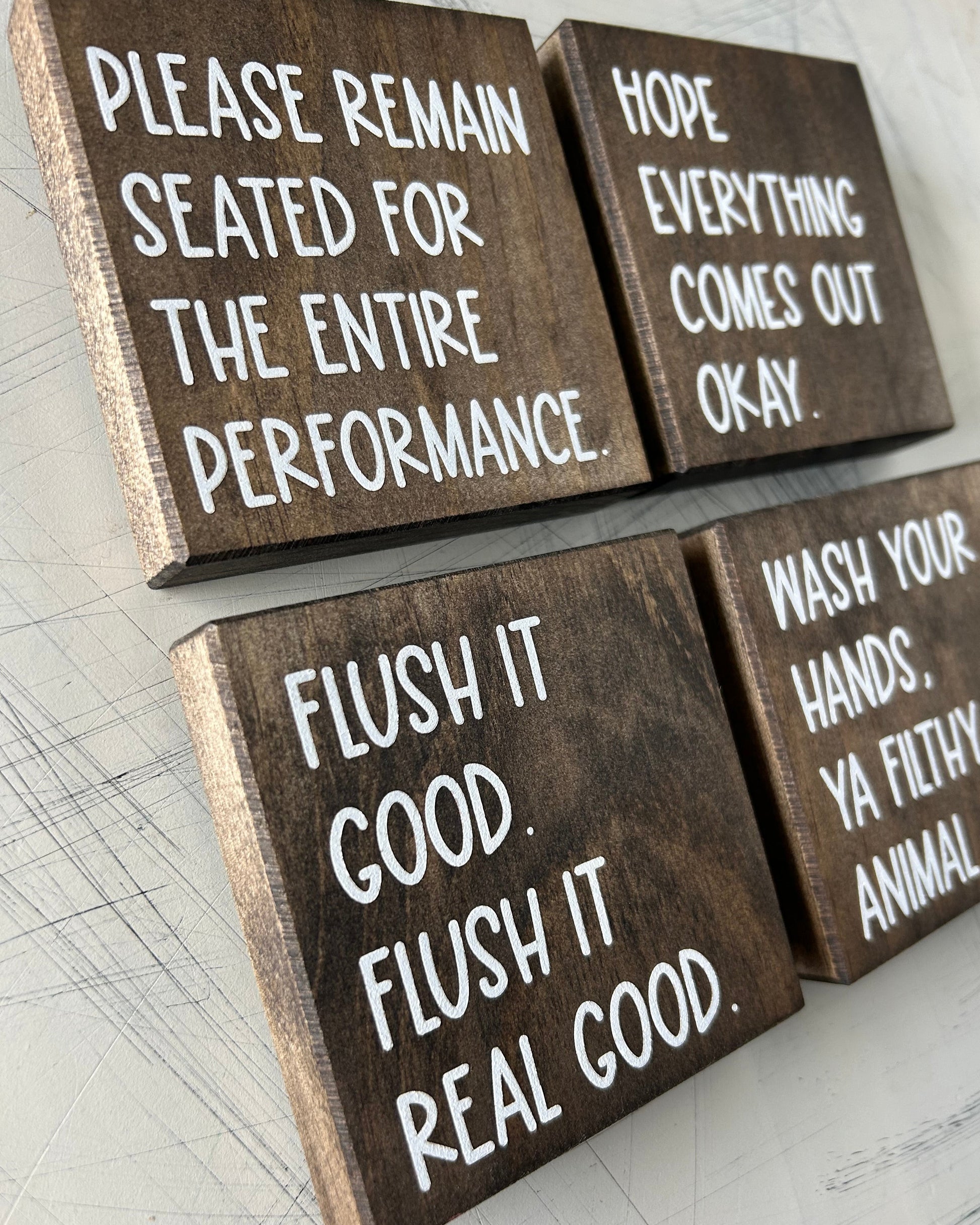 Funny bathroom signs - set of four handmade decor by Novotny Designs