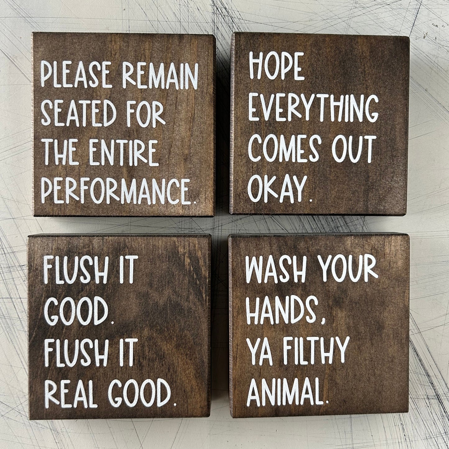 Funny bathroom signs - set of four handmade decor by Novotny Designs