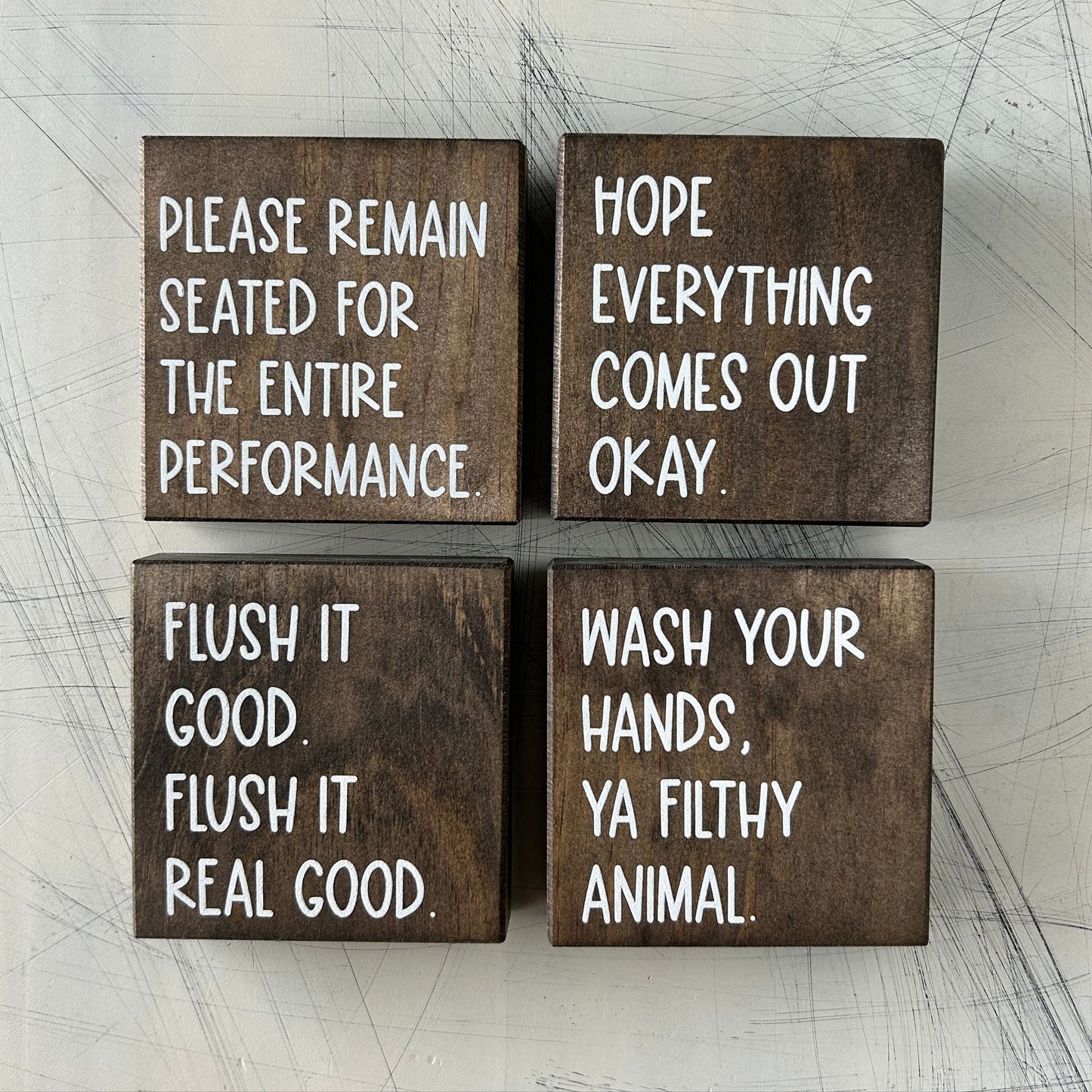 Funny bathroom signs - set of four handmade decor by Novotny Designs