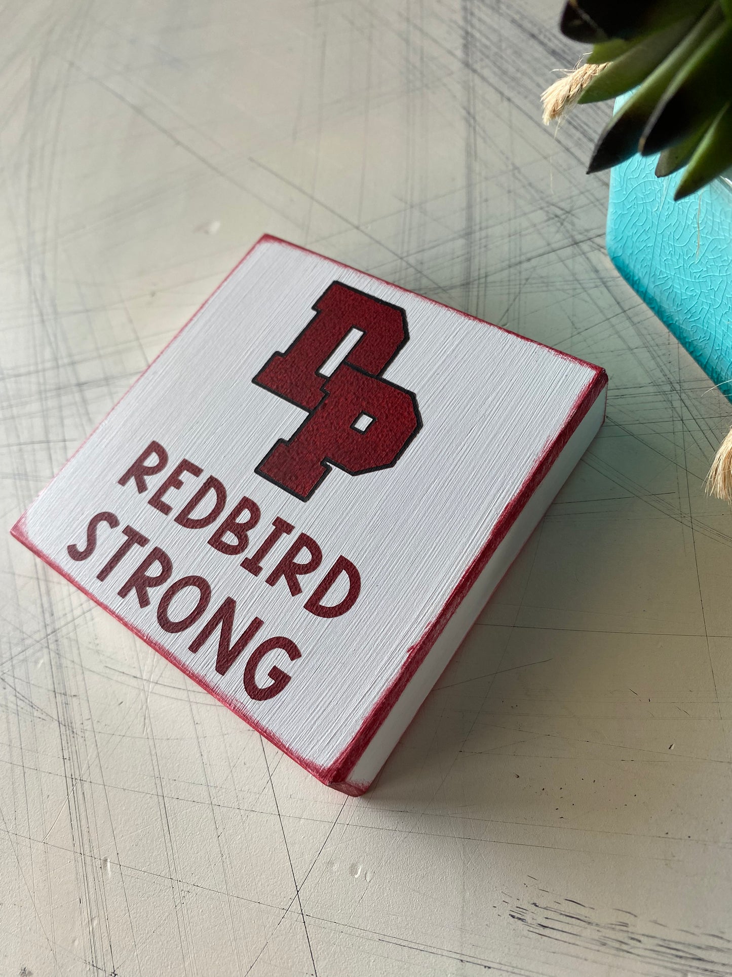 De Pere Redbirds logo mini sign - Redbird Strong - Novotny Designs