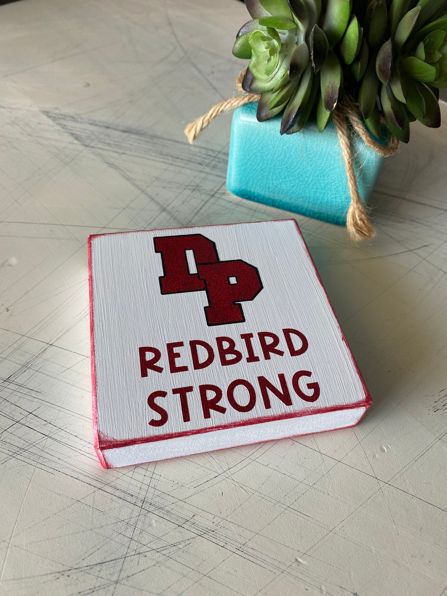 De Pere Redbirds logo mini sign - Redbird Strong - Novotny Designs