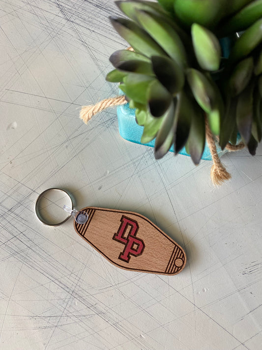 De Pere logo keychain - motel style wood keychain by Novotny Designs