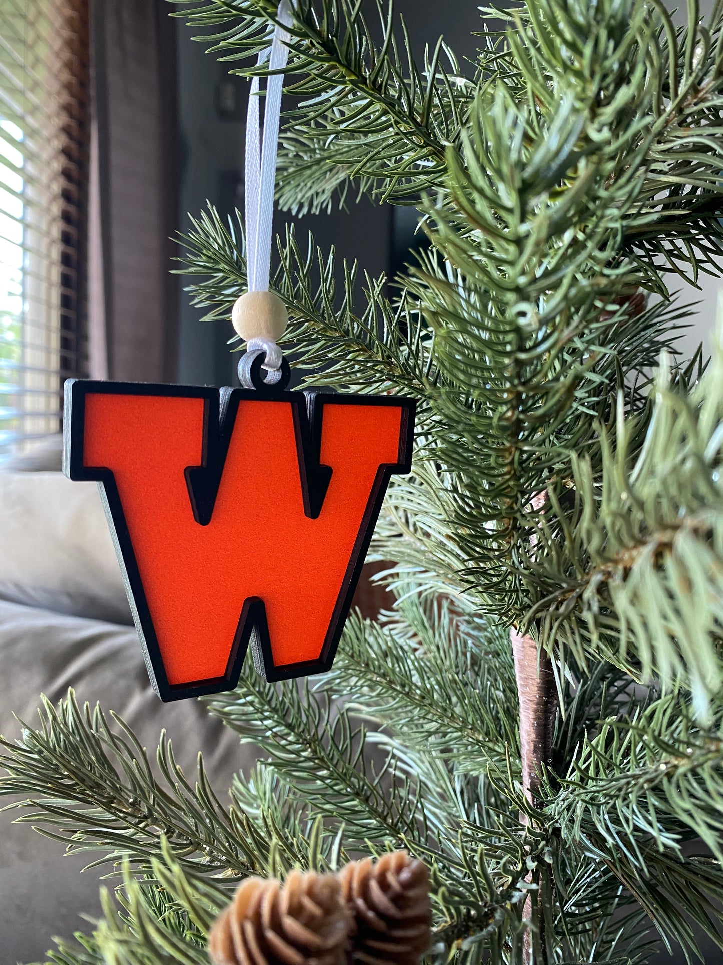 West De Pere logo ornament - black and orange W ornament - handmade by Novotny Designs