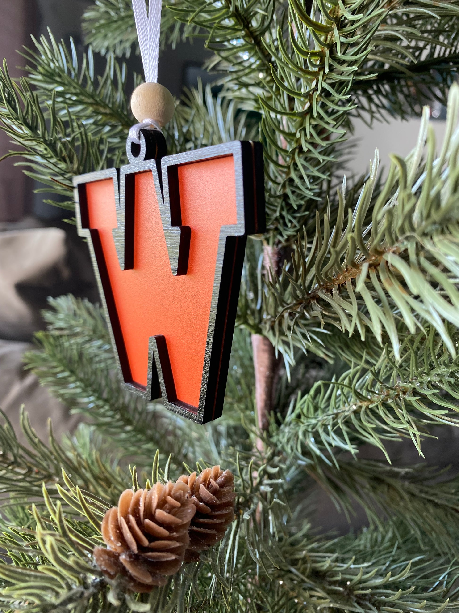 West De Pere logo ornament - black and orange W ornament - handmade by Novotny Designs