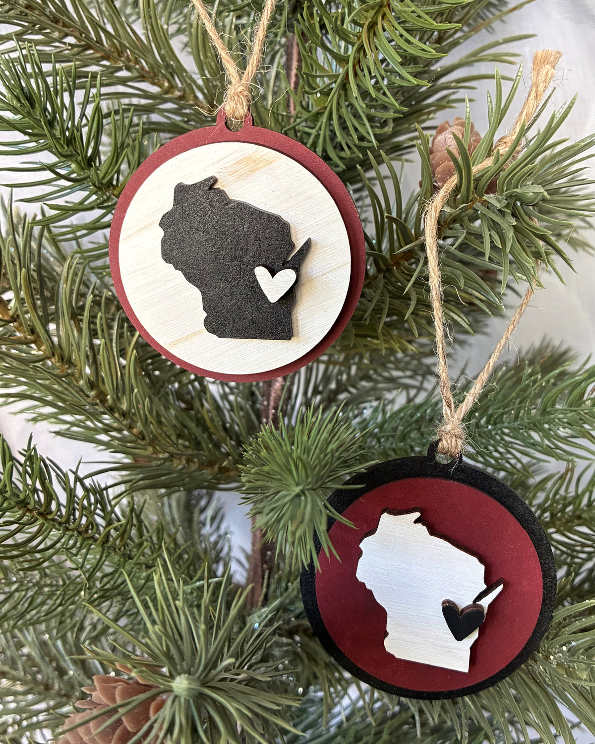 De Pere Redbirds - De Pere Cares Collection - Wisconsin round ornament with heart by Novotny Designs