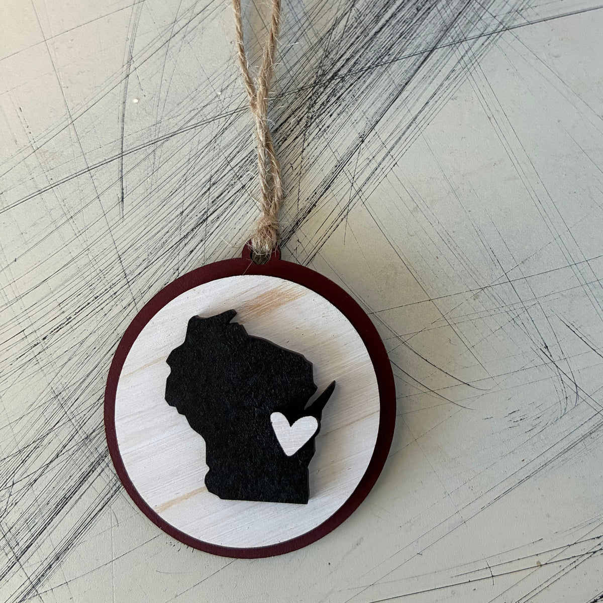 De Pere Redbirds - De Pere Cares Collection - Wisconsin round ornament with heart by Novotny Designs