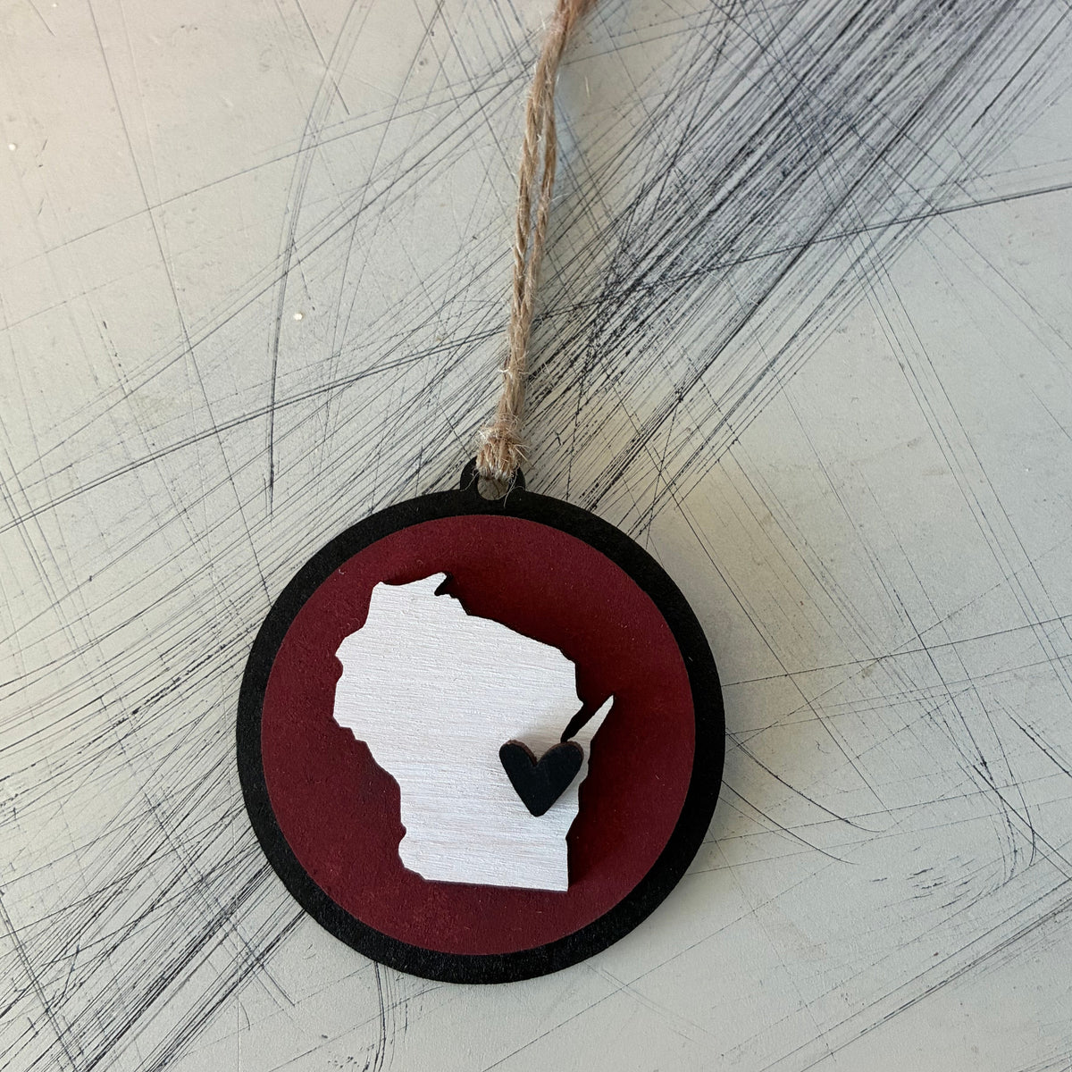 De Pere Redbirds - De Pere Cares Collection - Wisconsin round ornament with heart by Novotny Designs