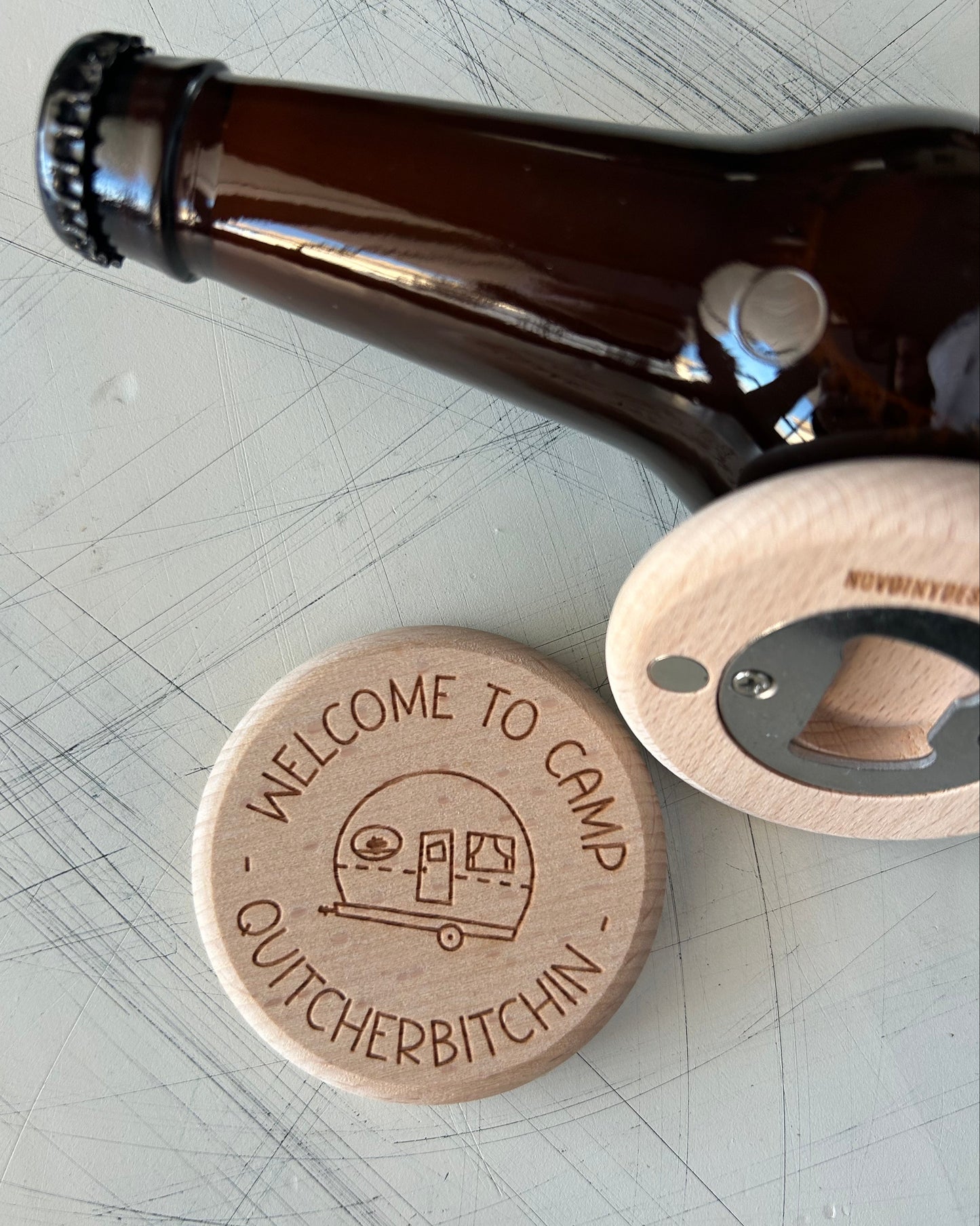 Welcome to Camp Quitcherbitchin - Novotny Designs magnetic wood bottle opener