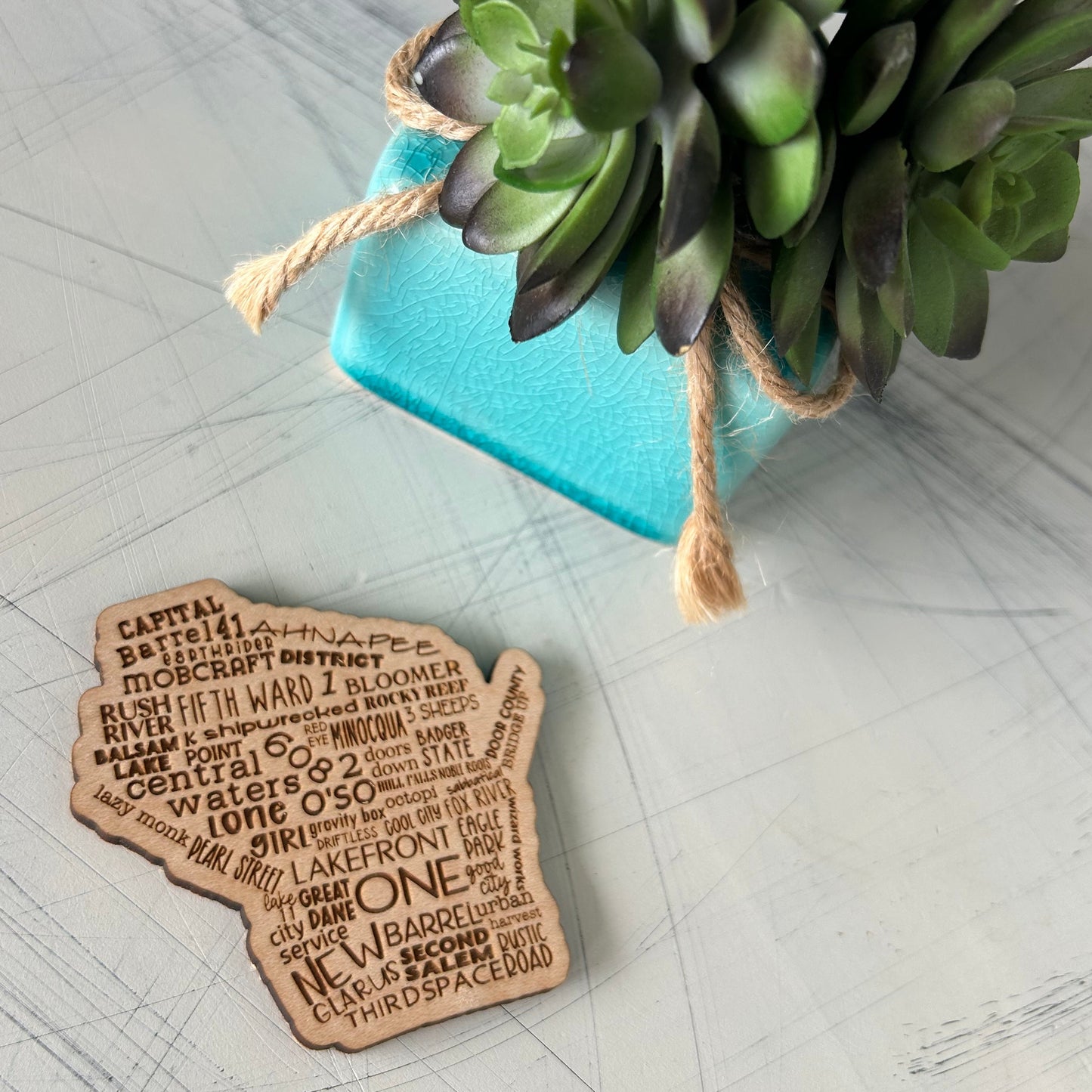 Wisconsin breweries engraved wood refrigerator magnet