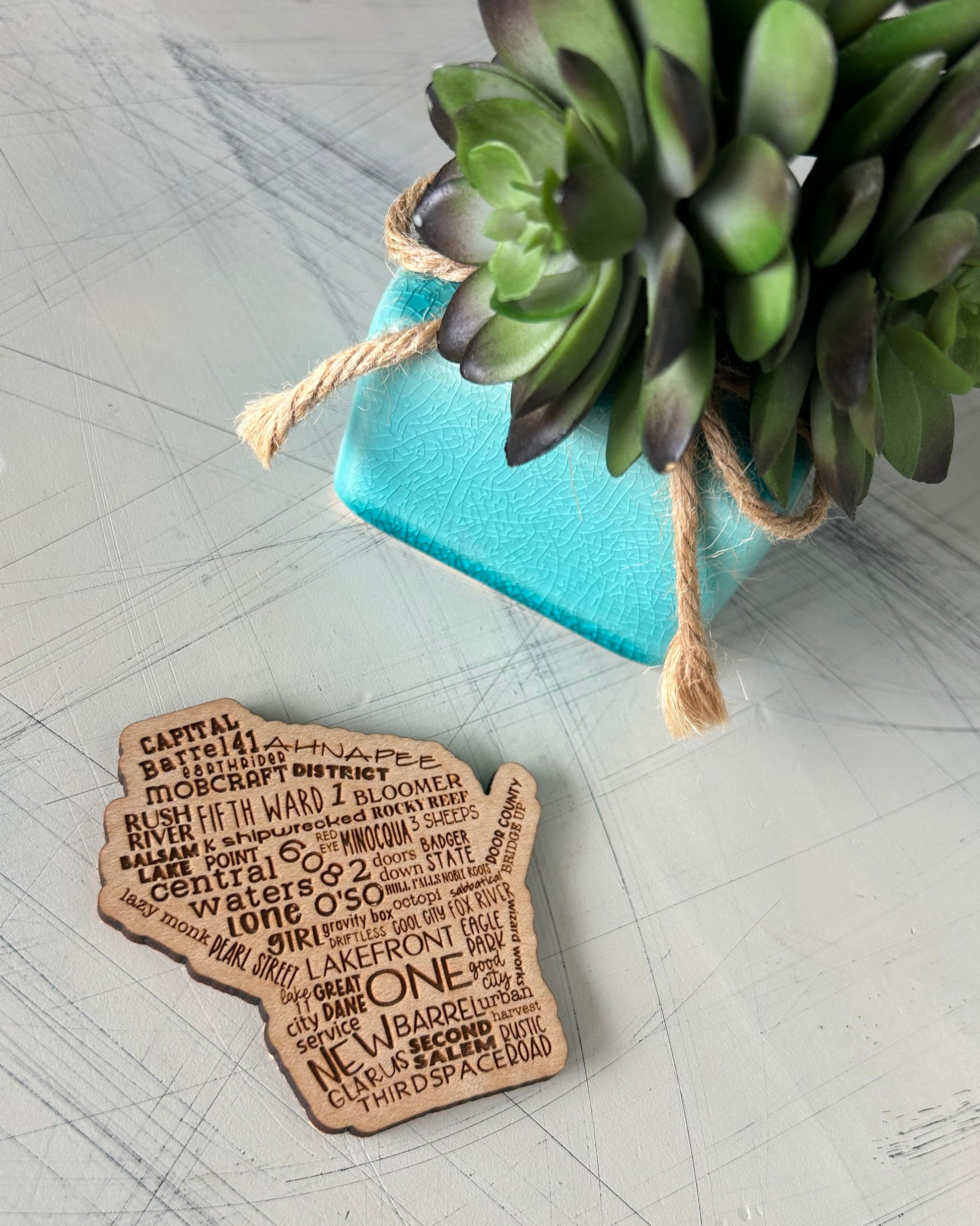 Wisconsin breweries engraved wood refrigerator magnet