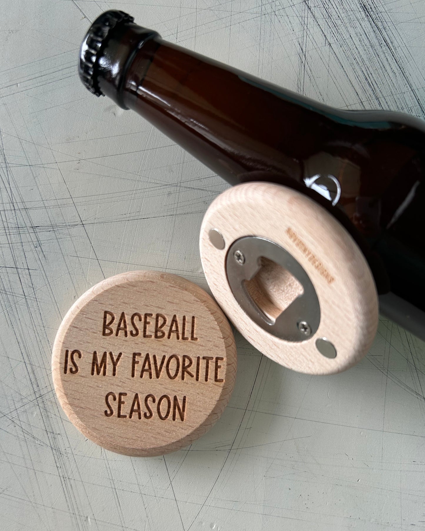 Baseball is my favorite season - magnetic wood bottle opener by Novotny Designs