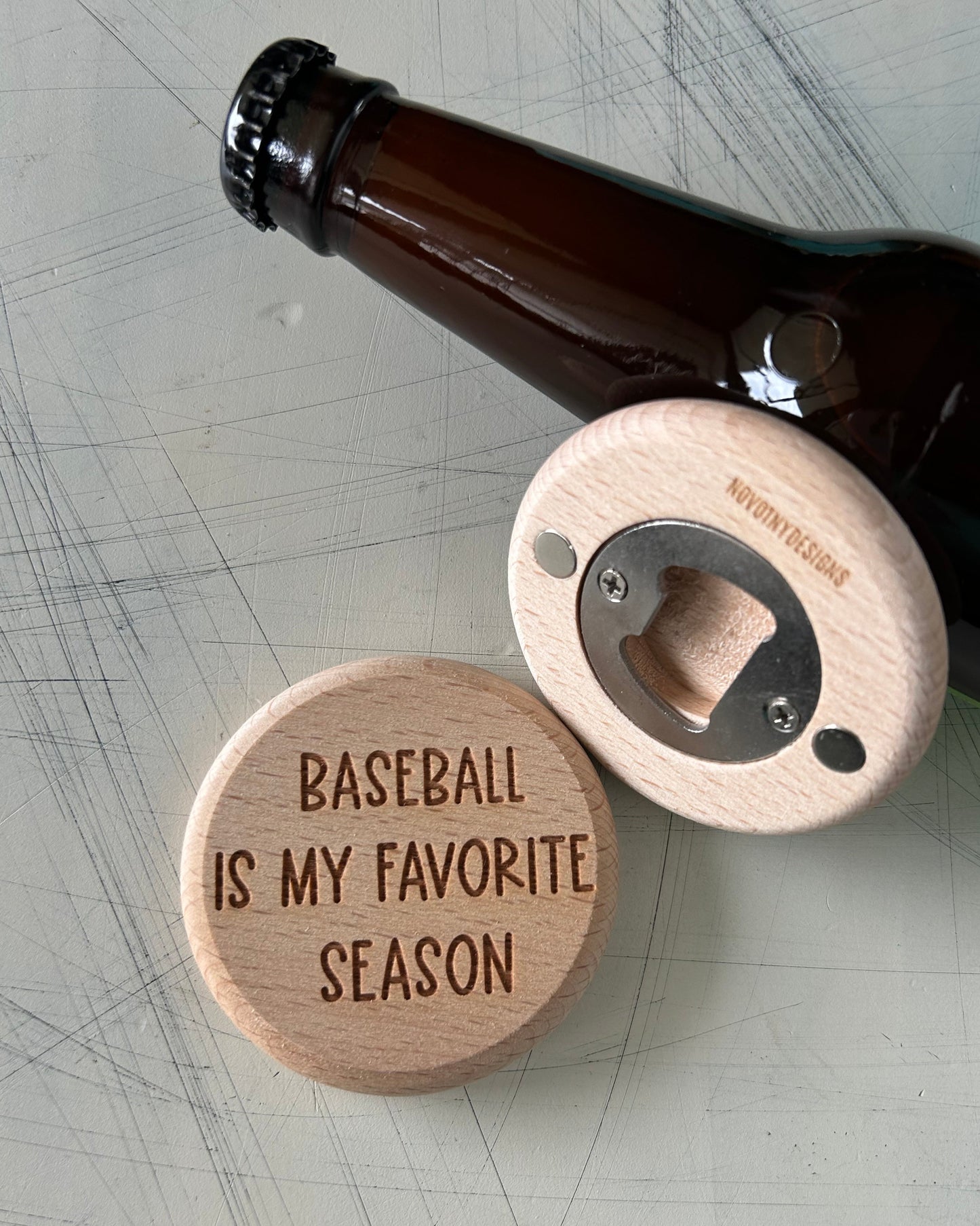 Baseball is my favorite season - magnetic wood bottle opener by Novotny Designs