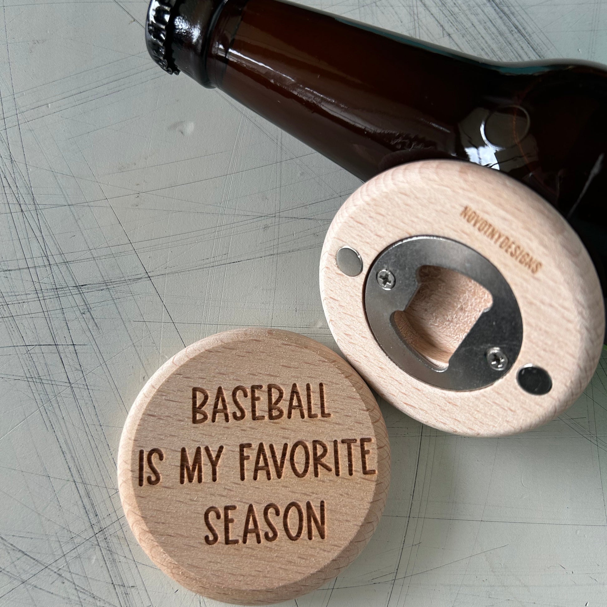 Baseball is my favorite season - magnetic wood bottle opener by Novotny Designs
