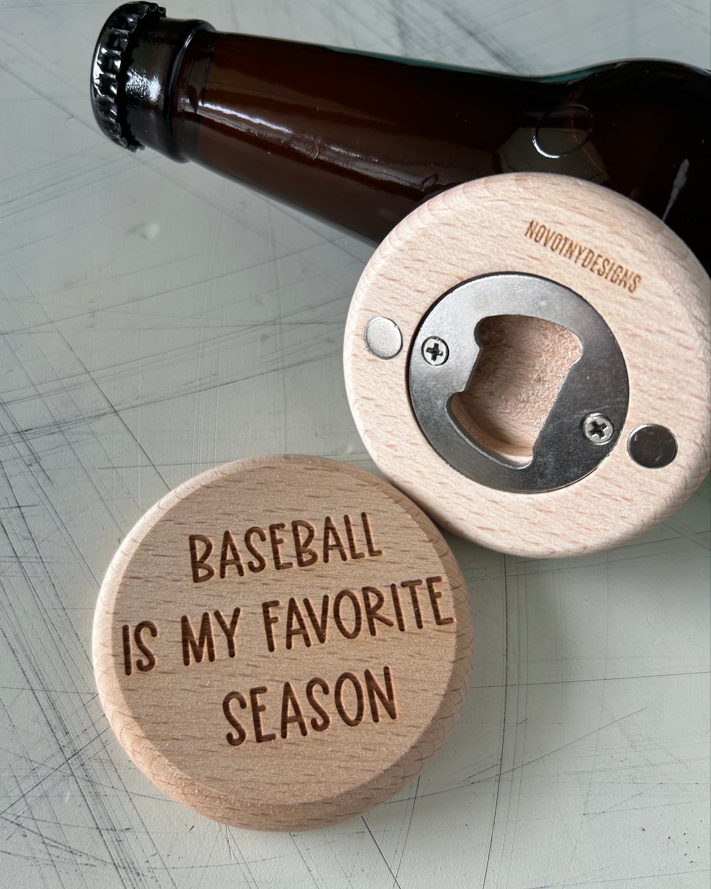 Baseball is my favorite season - magnetic wood bottle opener by Novotny Designs
