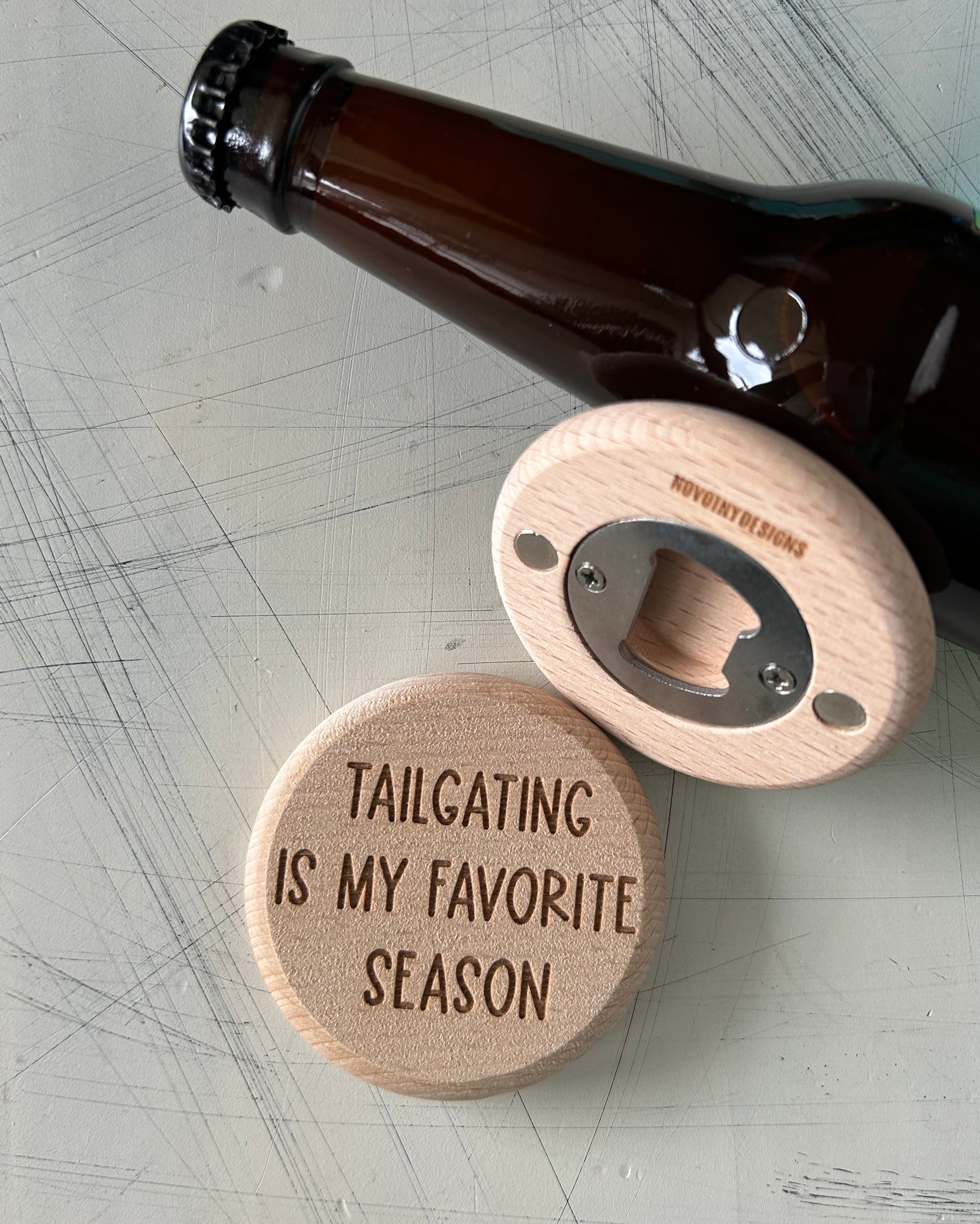 Tailgating is my favorite season - magnetic wood bottle opener by Novotny Designs