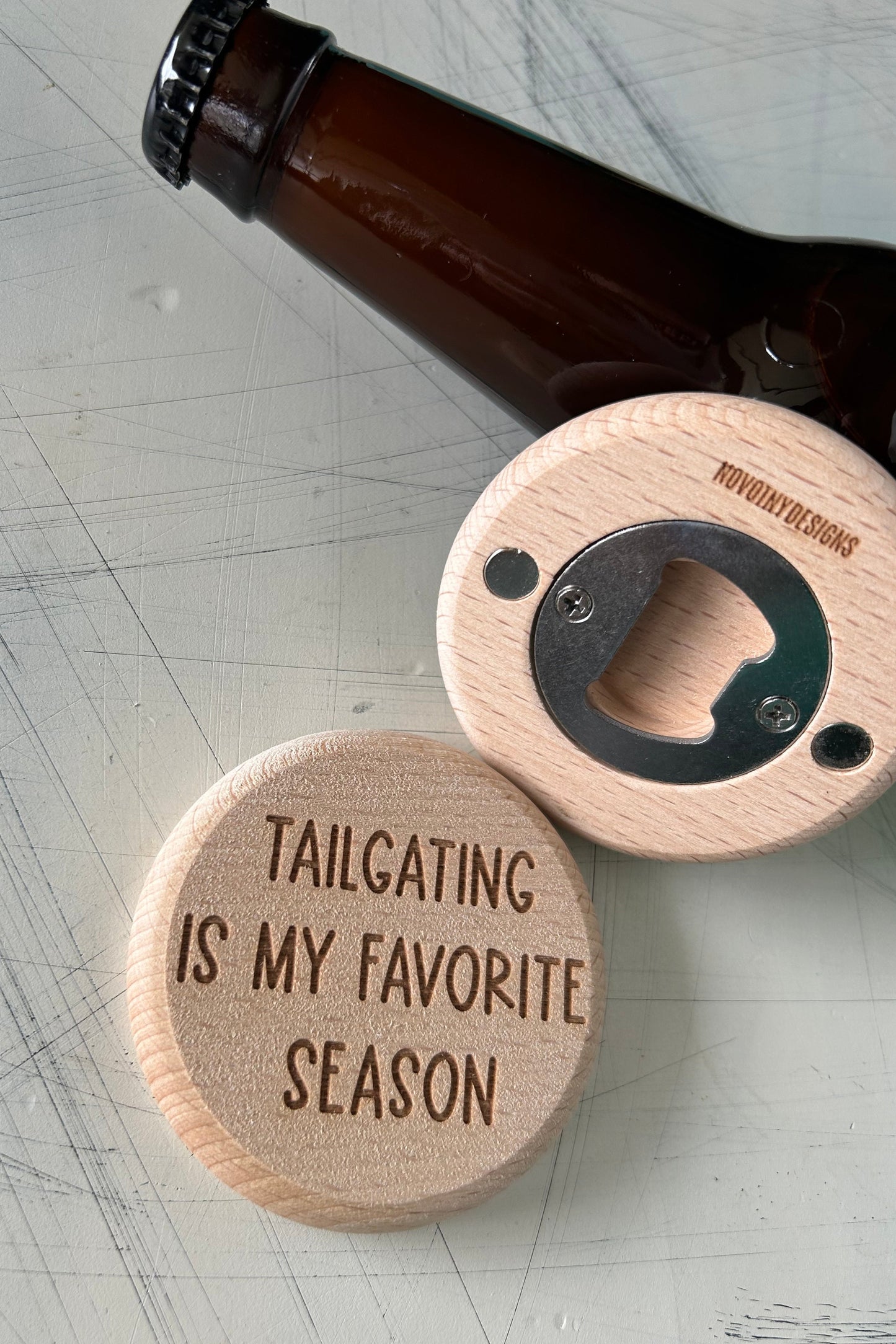 Tailgating is my favorite season - magnetic wood bottle opener by Novotny Designs
