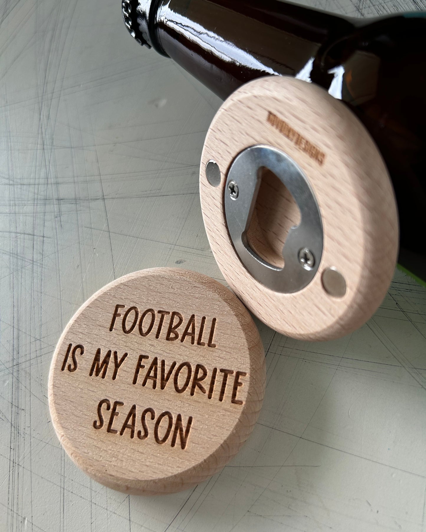Football is my favorite season - magnetic wood bottle opener by Novotny Designs