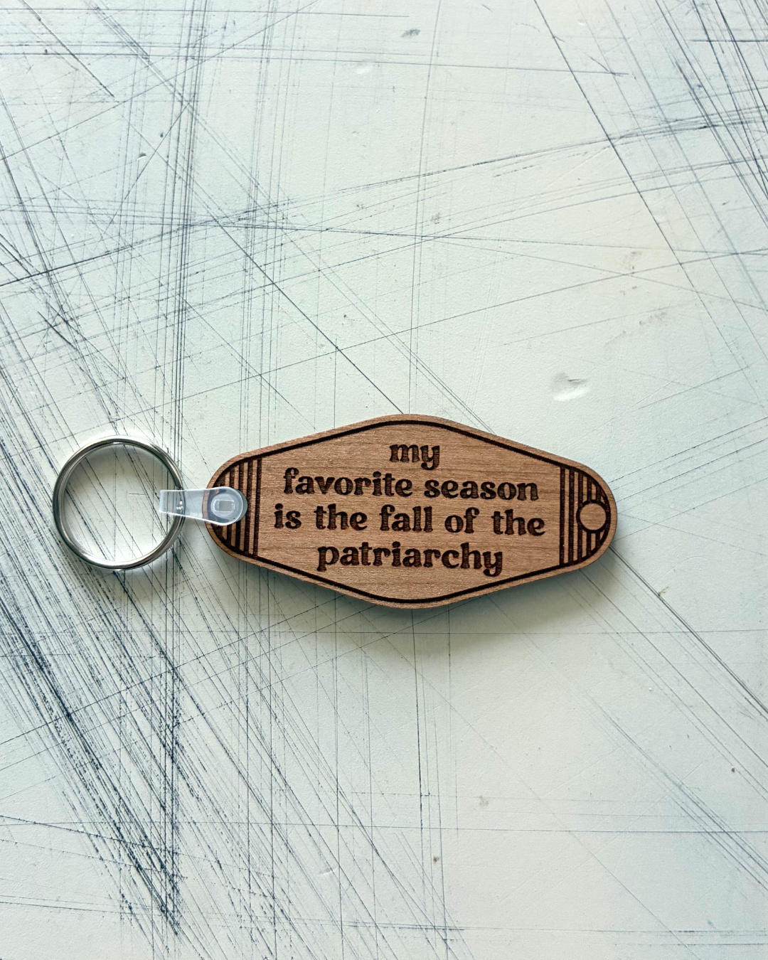 My favorite season is the fall of the patriarchy - wood motel-style keychain by Novotny Designs