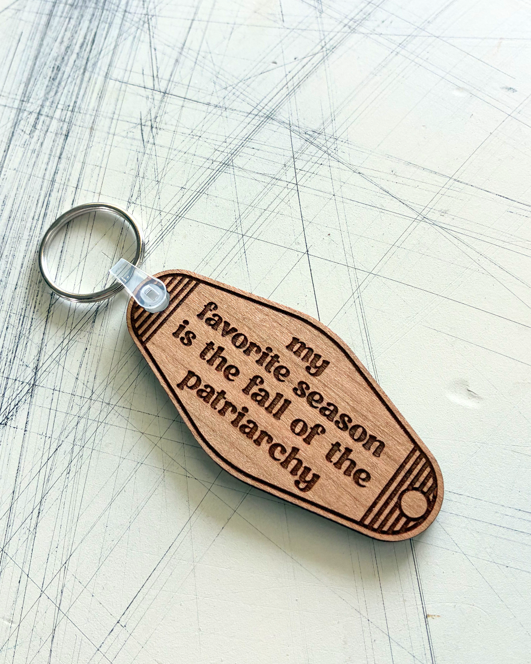 My favorite season is the fall of the patriarchy - wood motel-style keychain by Novotny Designs
