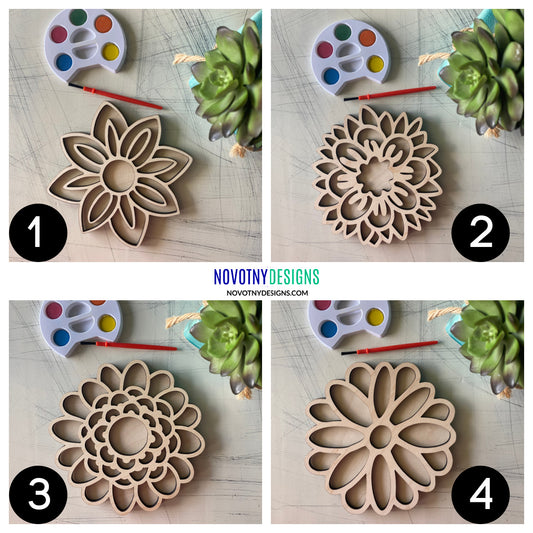 Layered Flower Craft Kit - Wood Canvas + Watercolor