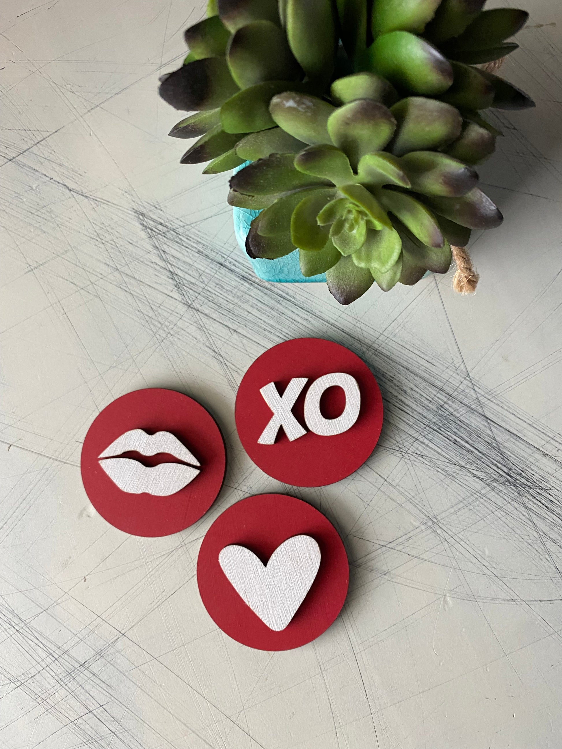 Valentines Day Magnets - set of 3 dimensional wood magnets