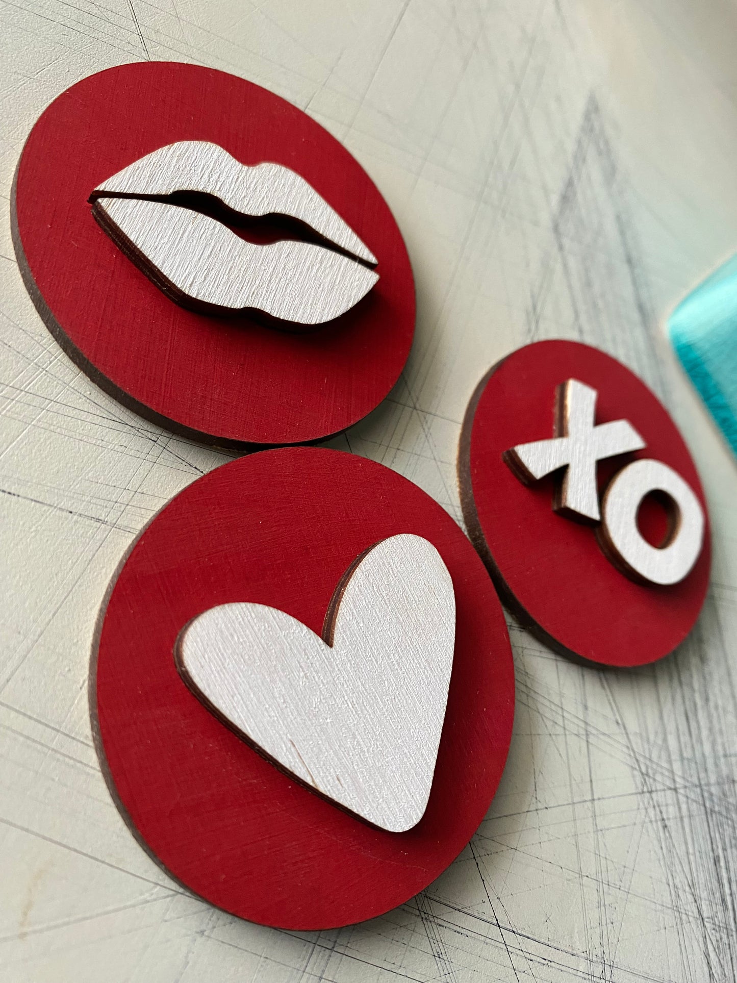 Valentines Day Magnets - set of 3 dimensional wood magnets