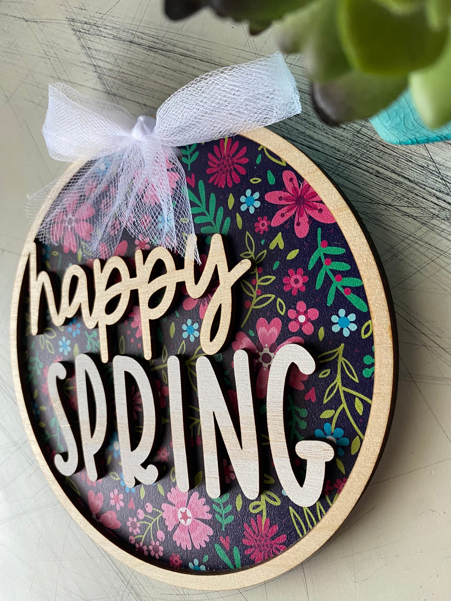 Happy Spring wood round sign