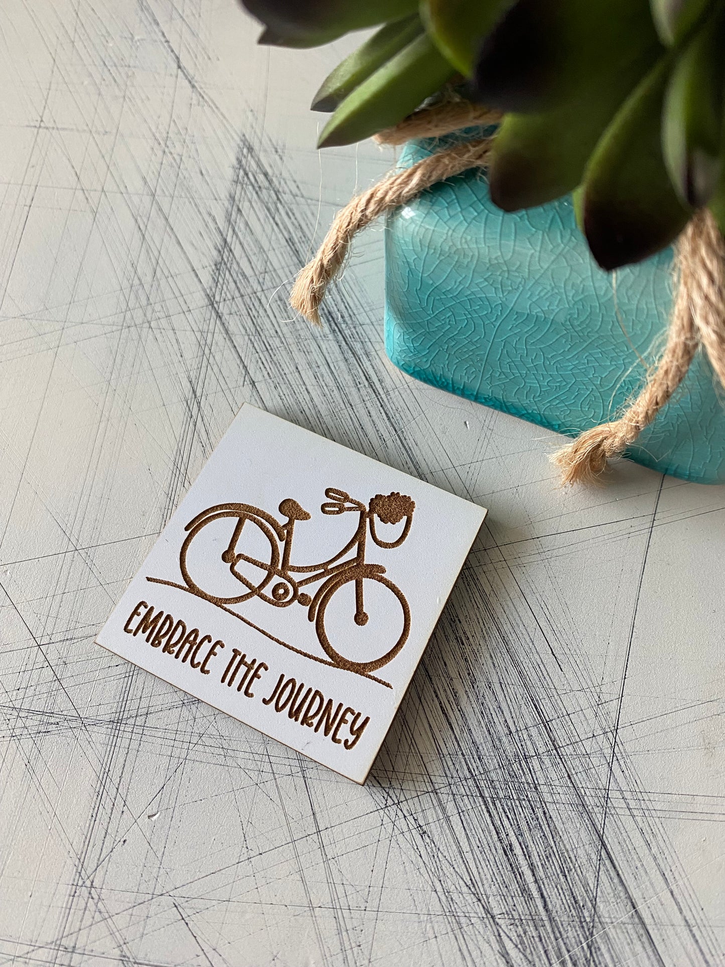Embrace the Journey - beach cruiser - engraved wood magnet