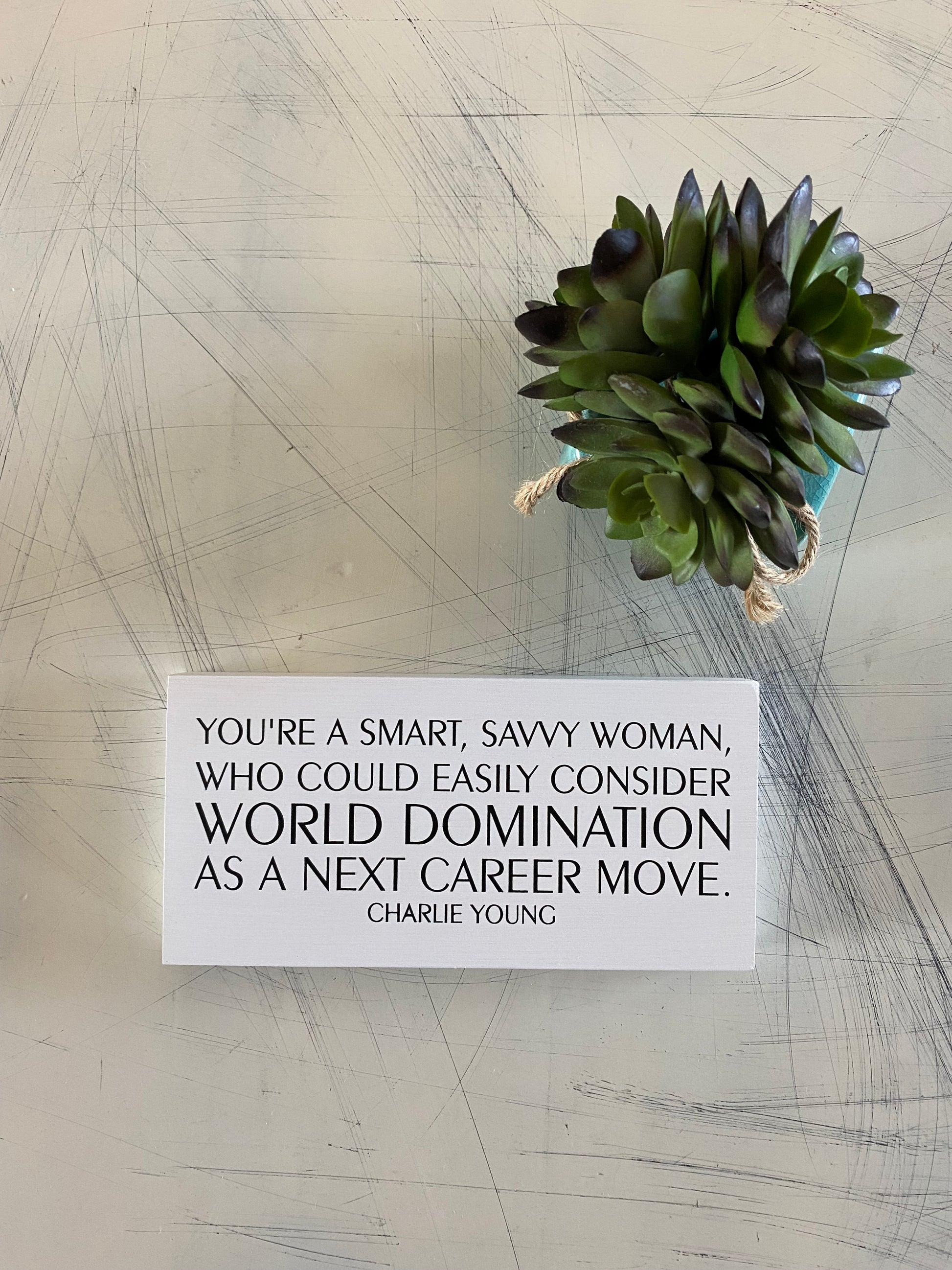 You're a smart, savvy woman who could easily consider world domination as a next career move - handmade mini wood sign