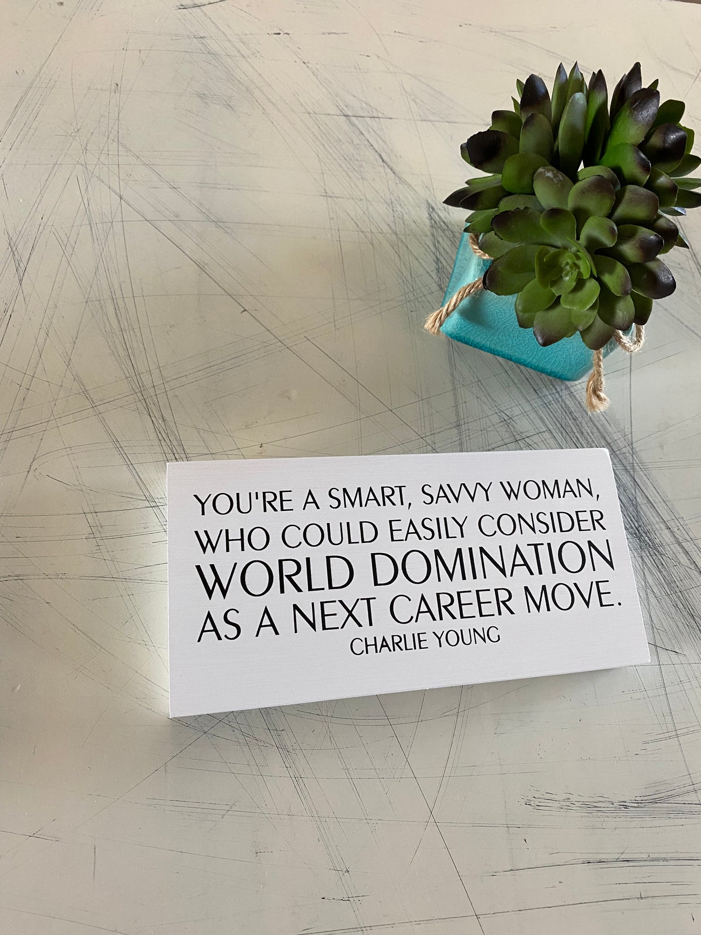 You're a smart, savvy woman who could easily consider world domination as a next career move - handmade mini wood sign