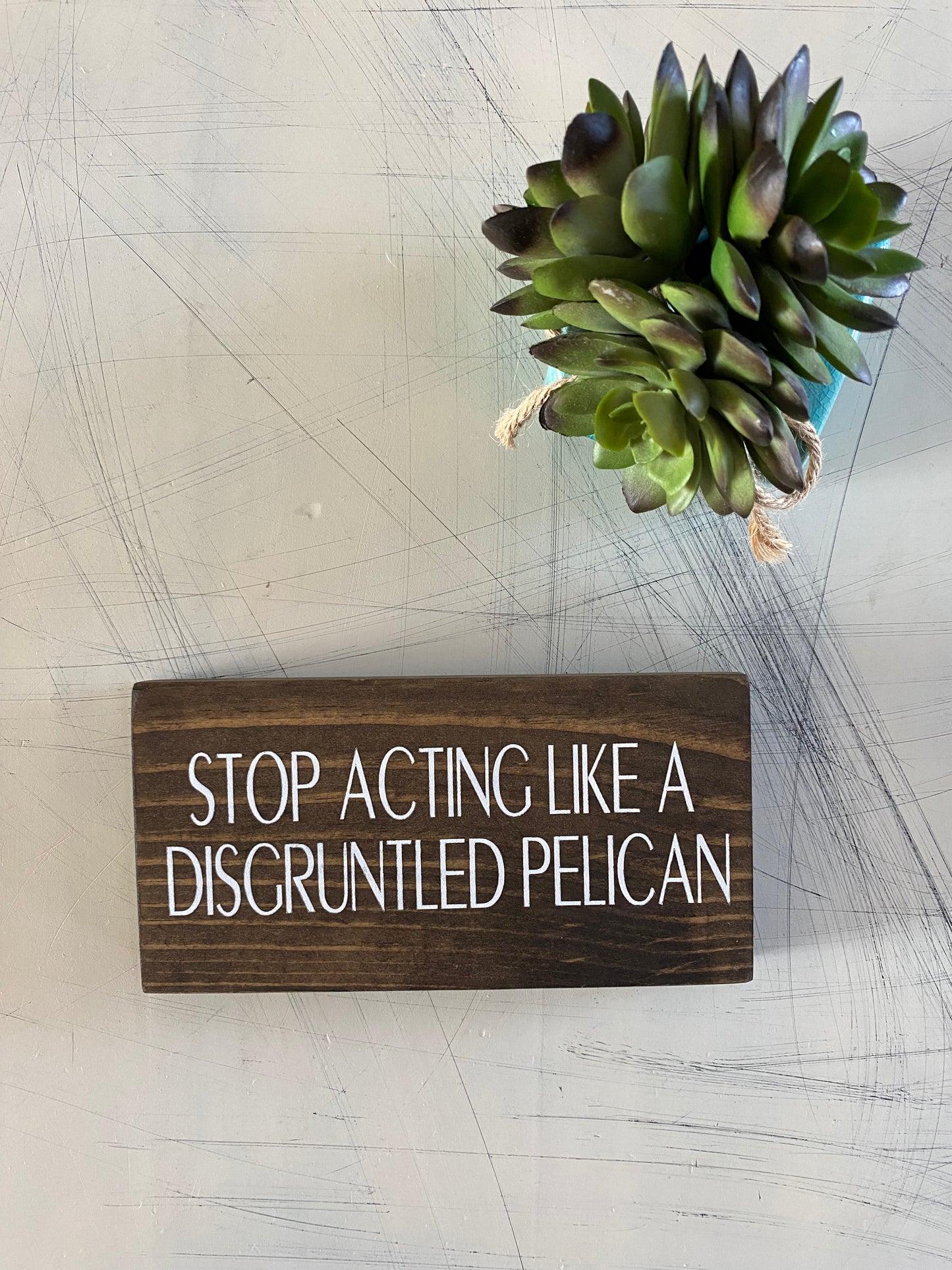 Stop acting like a disgruntled pelican - handmade mini wood sign