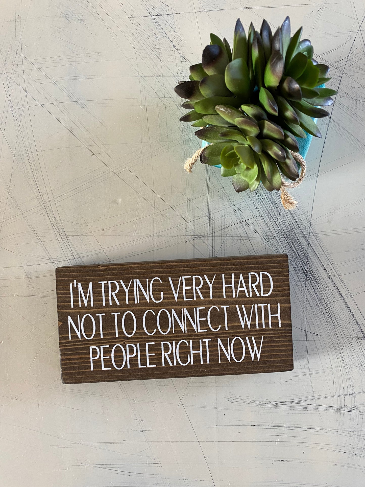 I'm trying very hard not to connect with people right now - handmade mini wood sign